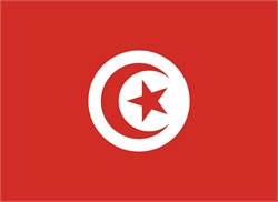 [ai] The national flag of Tunisia featuring a red background with a white circle containing a red crescent and a five-pointed star.
